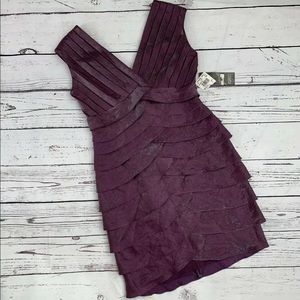 Adrianna Papell Purple Sleeveless Ruffled Dress 4P